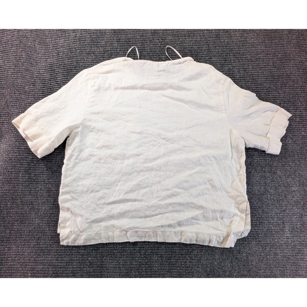 Zara Blouse Top Womens Small Cream Linen Chest Pocket Split Hem Cuffed Sleeve - Picture 2 of 14